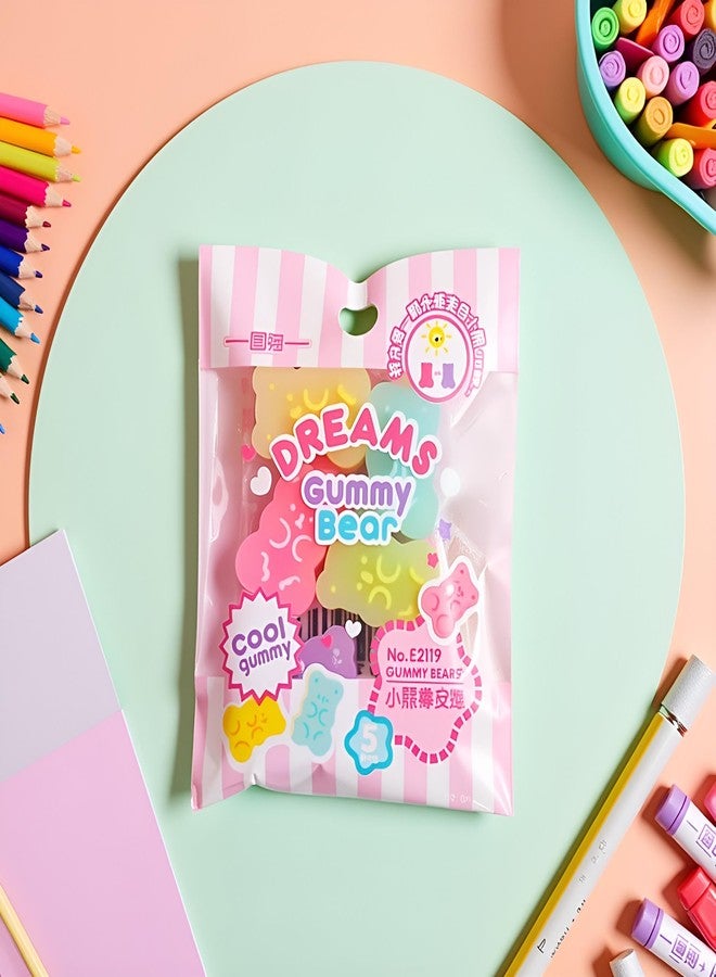 GANPUB 5 Pcs Colorful Cute Erasers - Gummy Bear Cabochons | Cartoon Bear Pencil Erasers | Erasers Animals | Interactive Eraser Pets | Stationery Supplies and School Reward - Image 2